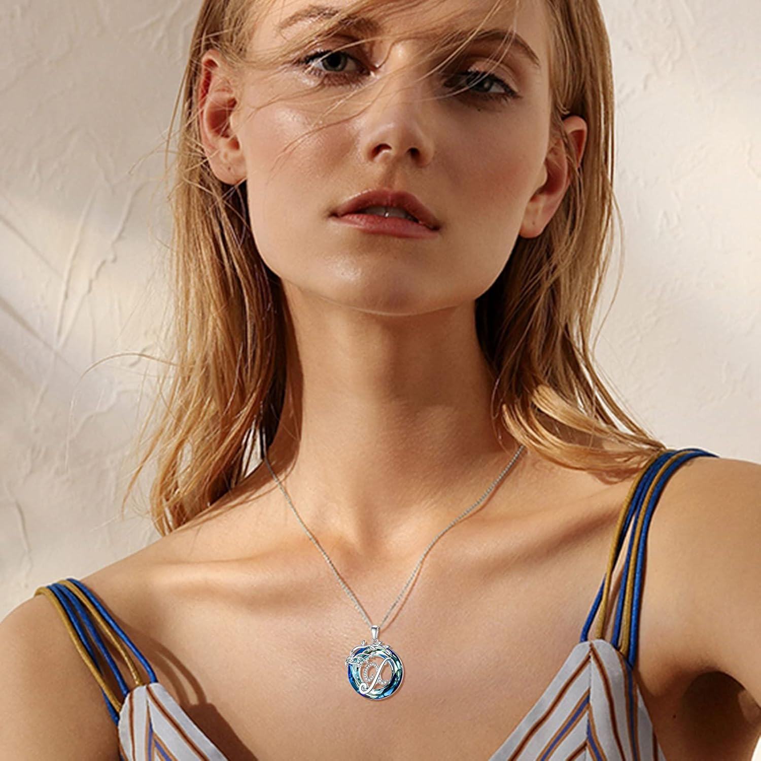 Sterling Silver Blue Crystal Tree of Life A Z Letter Pendant Necklace-0-2