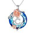TOUPOP Sterling Silver Blue Crystal C Letter Pendant Necklace For Women-0-0