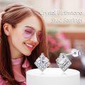 wholesale  Sterling Silver Cubic Zirconia Crystal Birthstone Stud Earrings - April Square 7.8mm-0-4