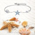 wholesale 925 Sterling Silver Blue Crystal Sea Shell & Starfish Charm Pearl Anklet Beach Foot Chain s for Women-0-4
