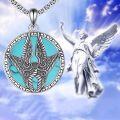 wholesale 925 Sterling Silver Turquoise Angel Wings Pendant - Religious Saint s for Women & Men-0-2
