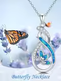 TOUPOP Sterling Silver Created Opal Infinity Butterfly Necklace-0-5