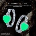 wholesale 925 Sterling Silver Glow in the Dark Celtic Heart Hoops - Luminous Green Stone  for Her-0-5