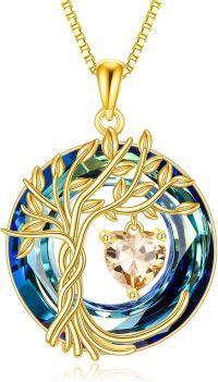 wholesale Sterling Silver Crystal Tree of Life Necklace for Women with Birthstone-11-Nov-Power-Citrine