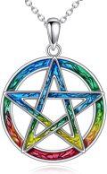 wholesale 925 Sterling Silver Rainbow Enamel Pentacle Triquetra Pendant Necklace for Women-0-0