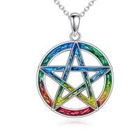 wholesale 925 Sterling Silver Rainbow Enamel Pentacle Triquetra Pendant Necklace for Women-Rainbow Pentagram-2