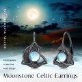 wholesale 925 Sterling Silver Celtic Moon & Triquetra Stud Earrings w/ Rainbow Moonglow Stone - Vintage Good Luck  for Her-0-5
