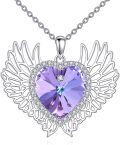 wholesale 925 Sterling Silver Purple Crystal Angel Wing Heart Pendant Necklace  for Women-0-0