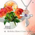 wholesale 925 Sterling Silver Cross Pendant With Red Gemstone And Lily Design-0-19