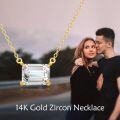 wholesale 14K Gold Emerald Cut White Topaz Pendant Chain Necklace for Women Anniversary Gifts-0-2