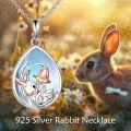 wholesale 925 Sterling Silver Teardrop Shape Blue Moonstone Rabbit Bell Pendant Necklace-0-2
