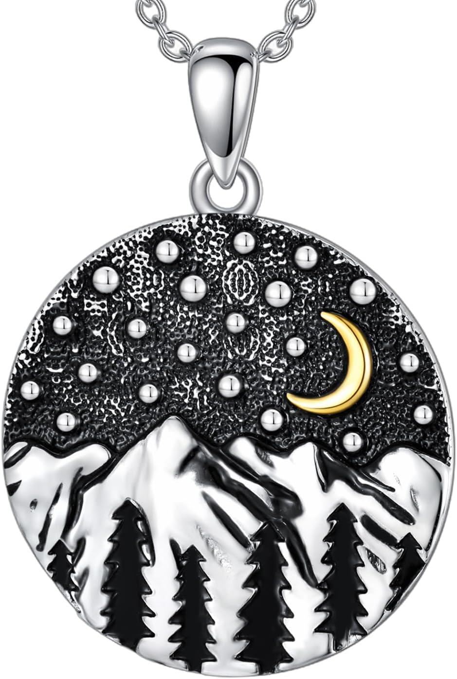  Sterling Silver Mountain Range Pendant Vintage Nature Jewelry for Women -0-0
