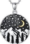 wholesale 925 Sterling Silver Round Moon & Mountains Necklace - Vintage Nature Jewelry for Women-0-0