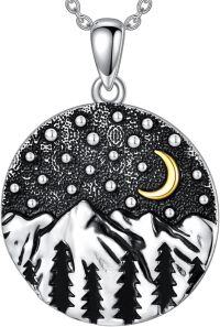 wholesale 925 Sterling Silver Round Moon & Mountains Necklace - Vintage Nature Jewelry for Women-Round mountain necklace