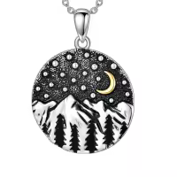 wholesale 925 Sterling Silver Round Moon & Mountains Necklaces Wholesale - Vintage Nature Jewelry for Women-Round mountain necklace