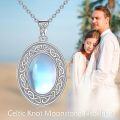 wholesale 925 Sterling Silver Celtic Knot Moonstone Oval Pendant Necklace-0-2
