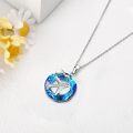 wholesale 925 Sterling Silver Blue Crystal Circle Plane Pendant Necklace for Women-0-4