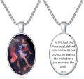 wholesale 925 Sterling Silver Saint Michael Pendant Necklace for Men with Oval Shape and Religious Artwork Design-0-3