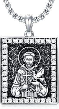 wholesale 925 Sterling Silver St. Patrick's Day Pendant Necklace with Cubic Zirconia and Black Stone Mens Womens Religious s-St Francis