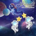 wholesale 925 Sterling Silver Moonstone Astronaut Star Stud Earrings Space Theme s for Women Girls-0-2