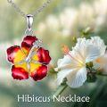 wholesale 925 Sterling Silver Red & Yellow Enamel Hibiscus Flower Pendant Necklace Boho Jewelry-0-2