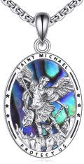 wholesale 925 Sterling Silver Oval Shape Abalone Shell Saint Michael Pendant Necklace for Men Religious Gifts-0-0