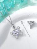 wholesale 925 Sterling Silver Heart Angel Wings Urn Keepsake Jewelry for Ashes - Blue Crystal Butterfly Charm Memorial Necklace-0-1