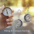 wholesale 925 Sterling Silver Viking Compass Moon Drop Earrings for Women-0-1