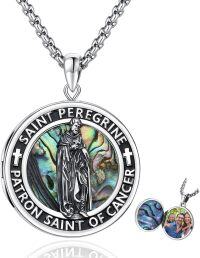 wholesale 925 Sterling Silver Saint Peregrine Pendant with Abalone Shell and Photo Locket Chain - Religious s for Men & Women-B04-St Peregrine-Locket