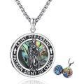 wholesale 925 Sterling Silver Oxidized Saint Peregrine Abalone Shell Photo Locket Pendant Necklace-0-0