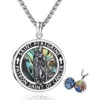 wholesale 925 Sterling Silver Oxidized Saint Peregrine Abalone Shell Photo Locket Pendant Necklace-B04-St Peregrine-Locket
