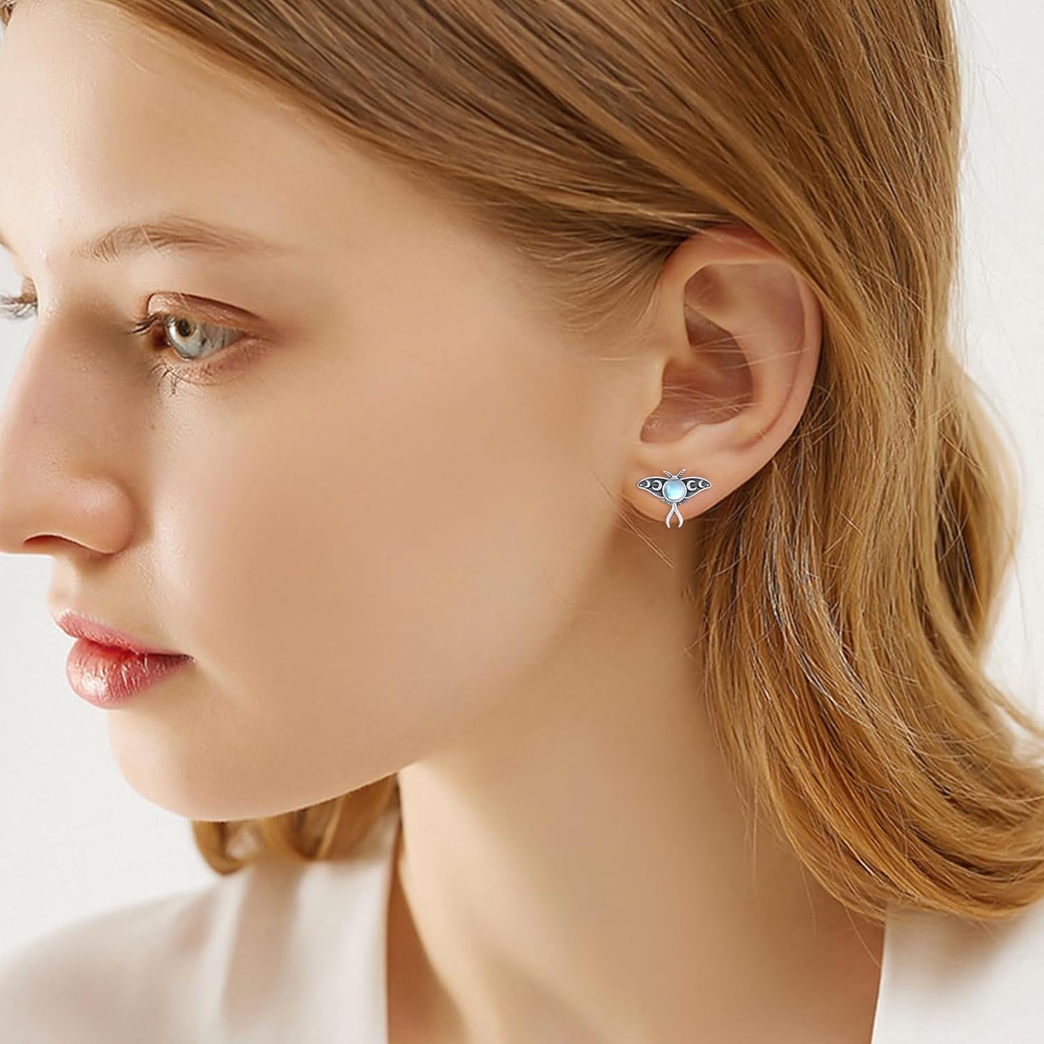 wholesale 925 Sterling Silver Moonstone Luna Moth Stud Earrings for Women Girls Gift Idea-0-2