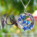 wholesale 925 Sterling Silver Metal Crystal Blue Birds Flower Pendant Necklace-0-2
