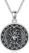 wholesale 925 Sterling Silver Medusa Head Round Pendant Necklace for Women Men Gothic Style Black Enamel Chain Islamic Muslim Religious s 45cm Length-0-0