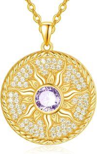 wholesale 925 Sterling Silver Birthstone Sun Coin Pendant Necklace for Women-06 Jun