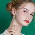 wholesale 925 Sterling Silver Christmas Tree Green Drop Earrings-0-3