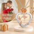 wholesale 925 Sterling Silver Lab-Grown Cubic Zirconia Rose Heart Pendant Necklaces for Women - Mothers Day Gift Ideas-0-2