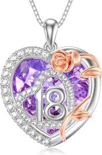 wholesale 925 Sterling Silver Purple Crystal Rose Heart Pendant Necklace Gift for Her-18th Birthday Necklace