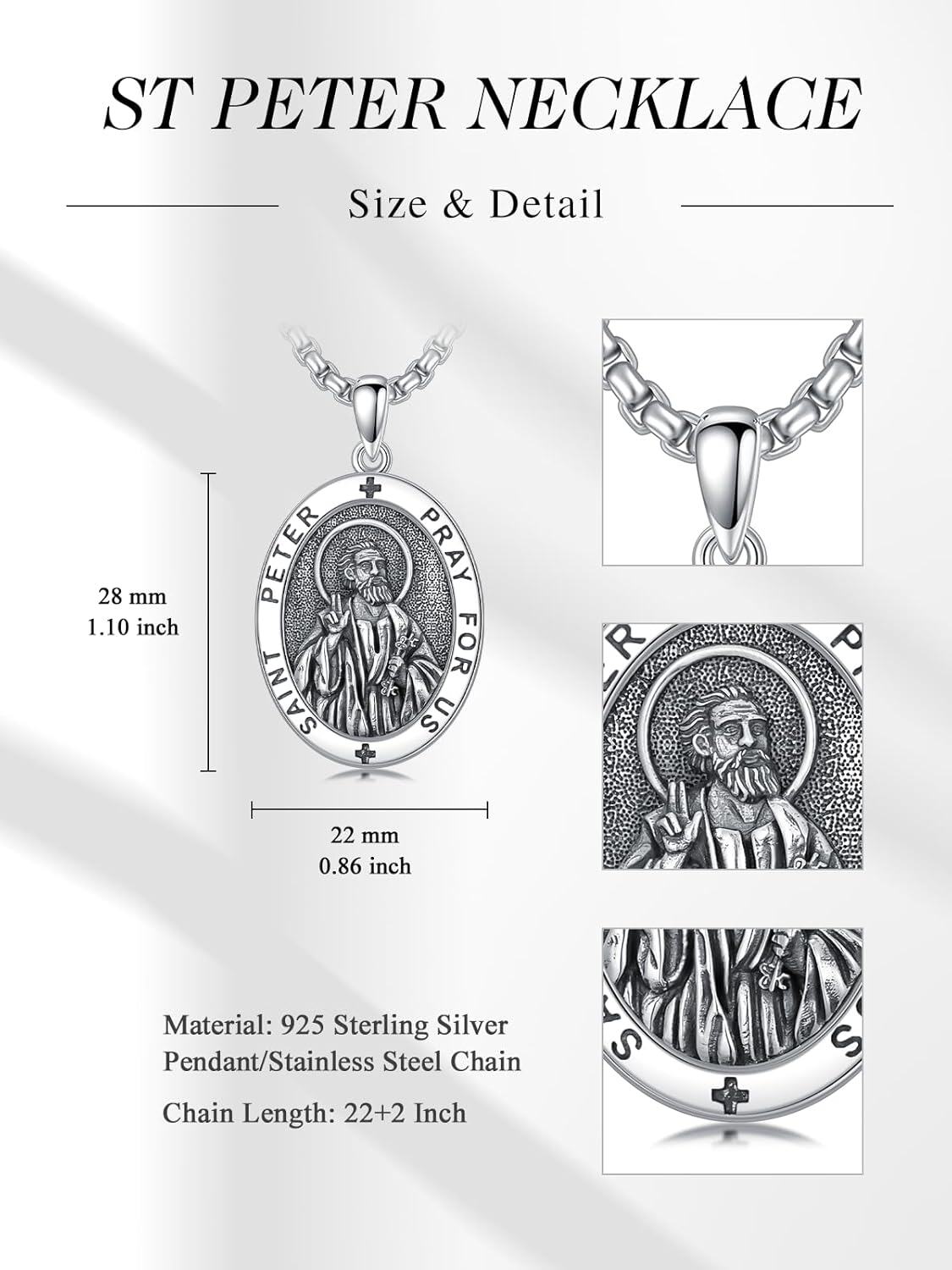 wholesale 925 Sterling Silver Stainless Steel Oval St Peter Prayer Pendant Necklace for Men & Women-0-1