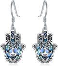 wholesale 925 Sterling Silver Tree of Life Hand Drop Earrings with Abalone Shell and Blue Enamel-0-0