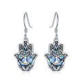 wholesale 925 Sterling Silver Tree of Life Hand Drop Earrings with Abalone Shell and Blue Enamel-0-0