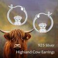 wholesale 925 Sterling Silver Highland Cow Huggie Hoop Earrings for Women Girls-0-5