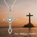 wholesale 925 Sterling Silver White Gold Plated Celtic Cross Heart Citrine Pendant Necklace-0-29