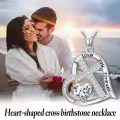 TOUPOP Sterling Silver Birthstone Heart Cross Necklace-0-2