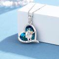 wholesale 925 Sterling Silver Blue Crystal Heart Highland Cow Pendant Necklace for Women Girls-0-2