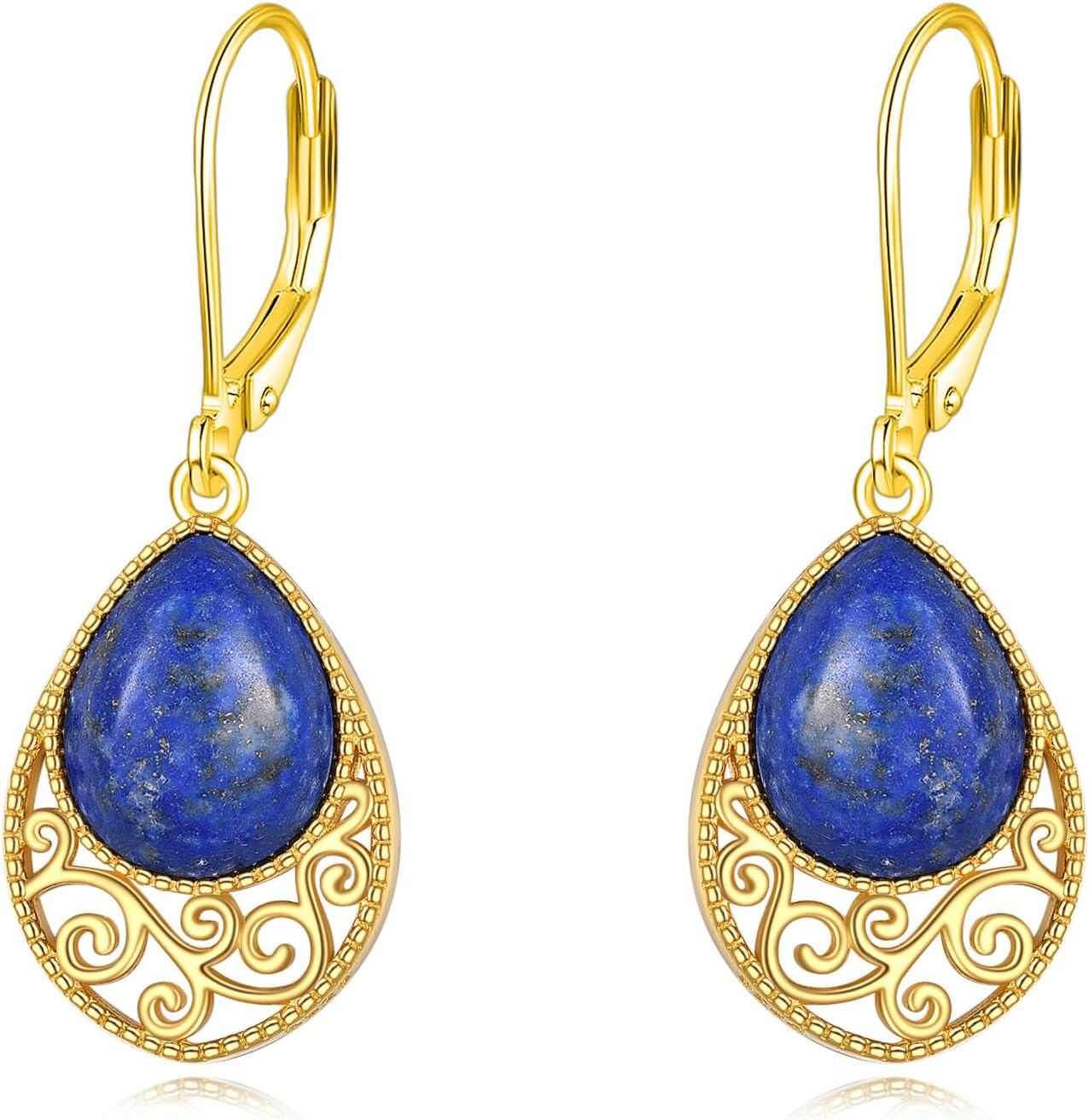 Sterling Silver Lapis Lazuli Dangle Earrings Boho Wedding Gifts for Women-Lapis Lazuli D