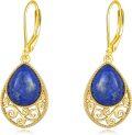 wholesale 925 Sterling Silver Teardrop Lapis Lazuli Filigree Leverback Drop Earrings - Bridal Gift for Her-0-0
