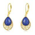 wholesale 925 Sterling Silver Teardrop Lapis Lazuli Filigree Leverback Drop Earrings - Bridal Gift for Her-0-0
