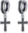 wholesale 925 Sterling Silver Cross Dangle Huggie Hoop Earrings for Men & Women-0-0