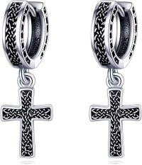 wholesale 925 Sterling Silver Cross Dangle Huggie Hoop Earrings for Men & Women-Cross Viking Celtic